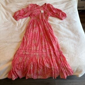 Free People Golden Hour Maxi Smocked Pink Dress XS